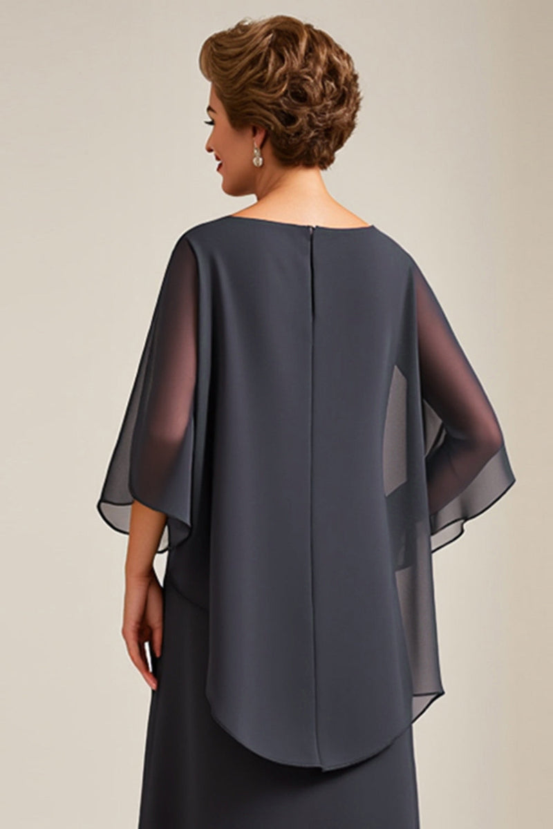 Load image into Gallery viewer, Steel Grey Chiffon Round Neck Plus Size Mother of the Bride Dress