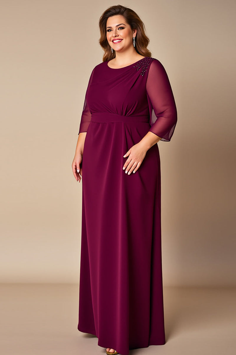 Load image into Gallery viewer, Chiffon Burgundy Plus Size Mother of the Bride Dress with 3/4 Sleeves