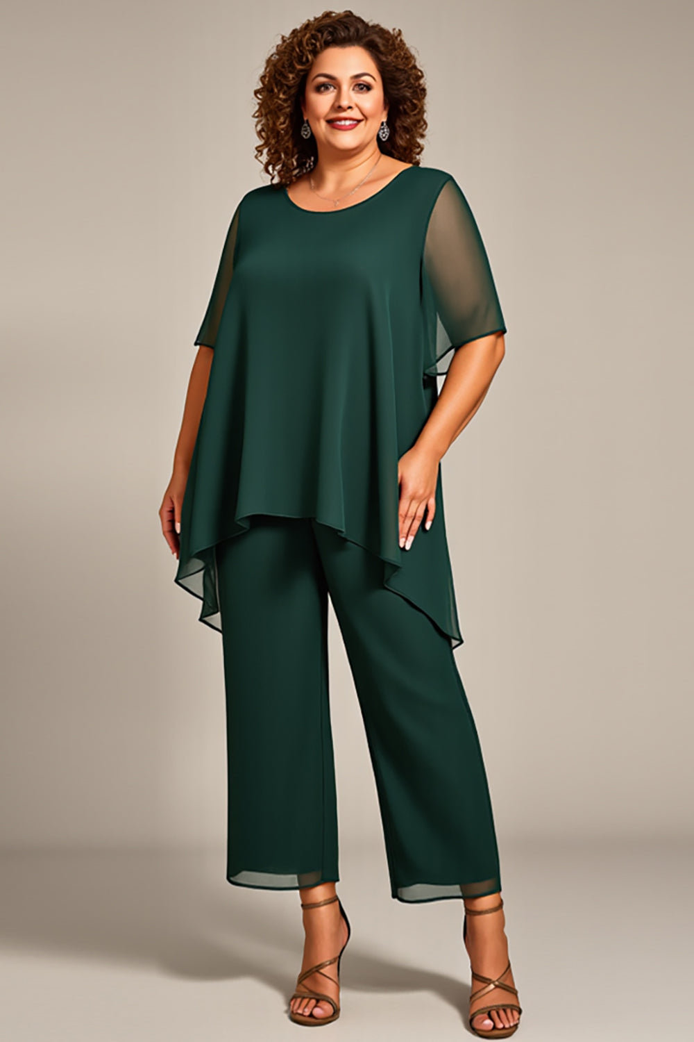 Pine 2 Piece Chiffon Plus Size Mother of the Bride Pant Suits