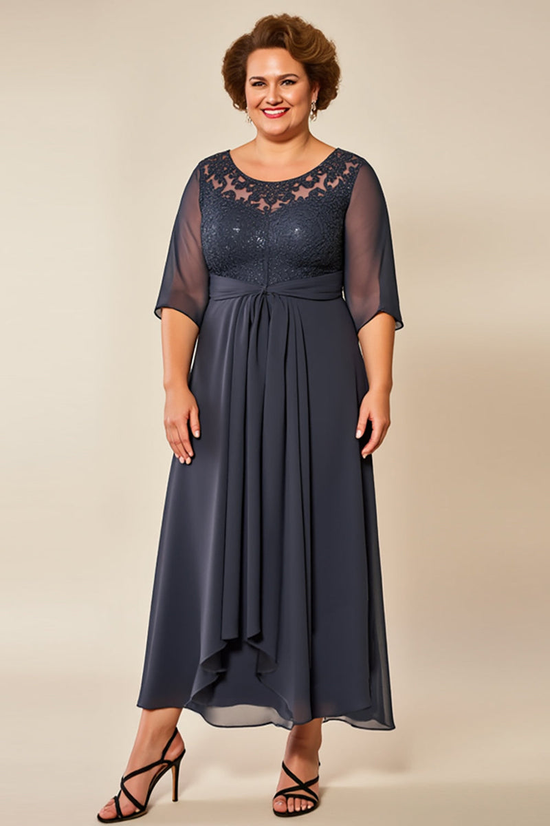 Load image into Gallery viewer, Plus Size Chiffon Lace Steel Grey Mother of the Bride Dress