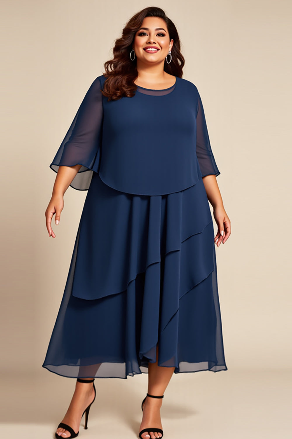 Navy Plus Size Chiffon A Line Mother of the Bride Dress