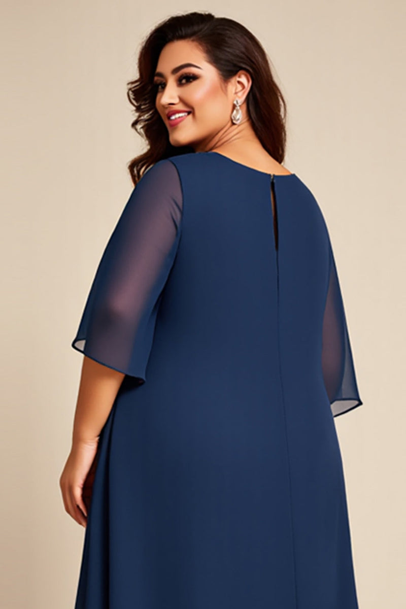 Load image into Gallery viewer, Navy Plus Size Chiffon A Line Mother of the Bride Dress