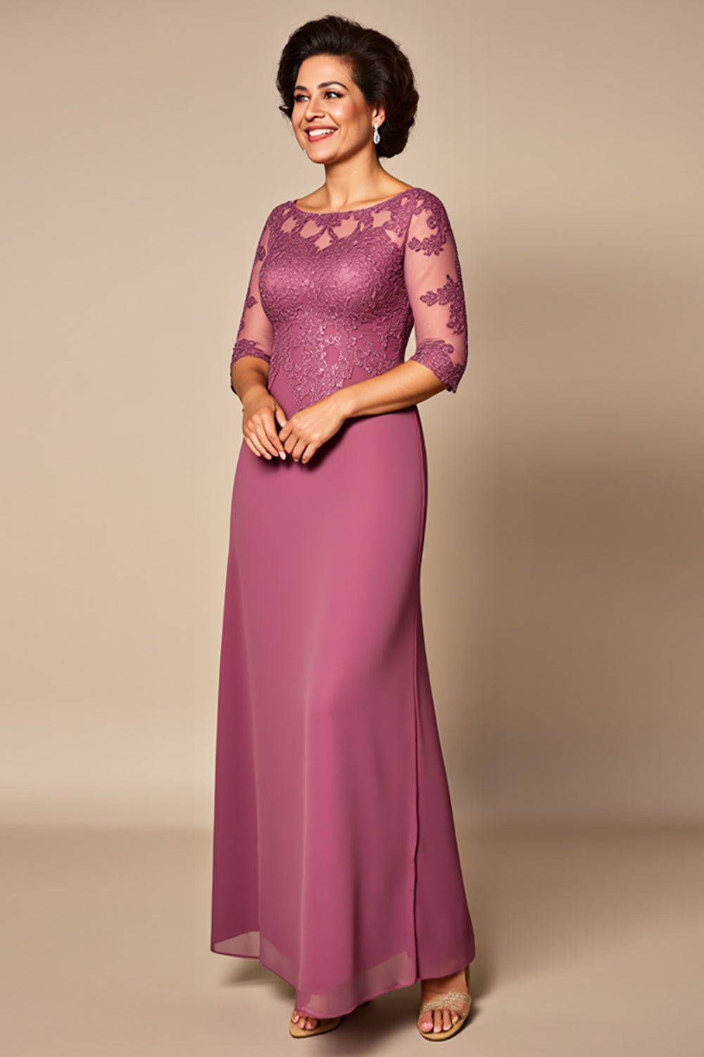 Desert Rose Chiffon Lace Mother of the Bride Dress