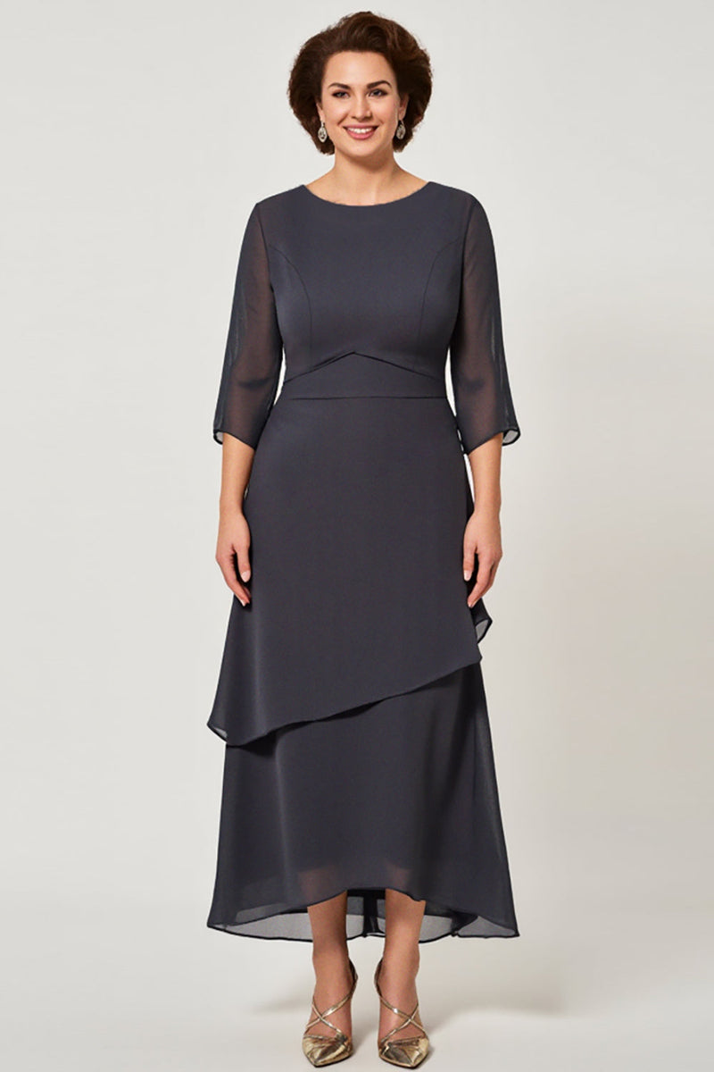 Load image into Gallery viewer, Steel Grey Ruffle Sheath Mother of the Bride Dress