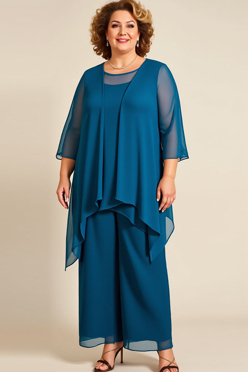 Load image into Gallery viewer, Ink Blue Plus Size Chiffon Mother of The Bride Pant Suits