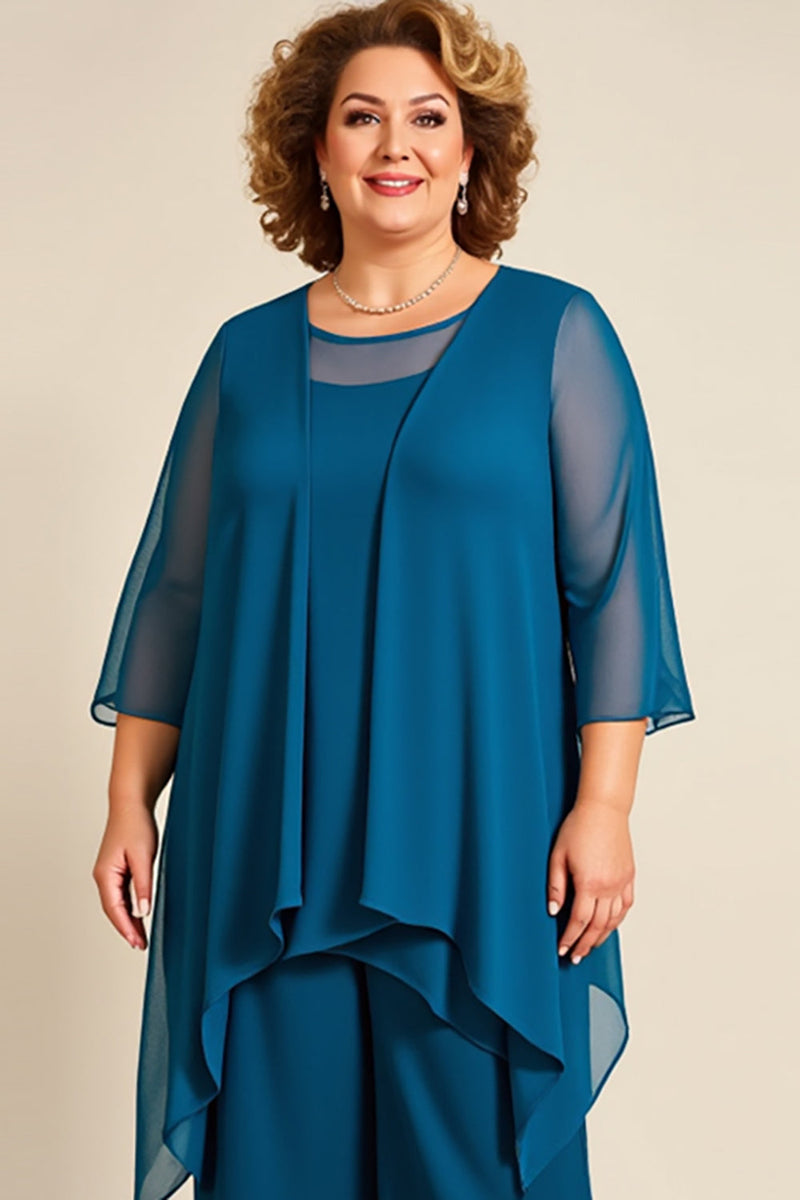 Load image into Gallery viewer, Ink Blue Plus Size Chiffon Mother of The Bride Pant Suits