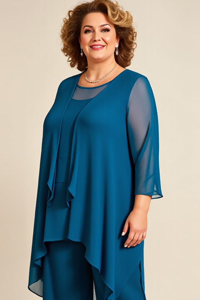 Load image into Gallery viewer, Ink Blue Plus Size Chiffon Mother of The Bride Pant Suits