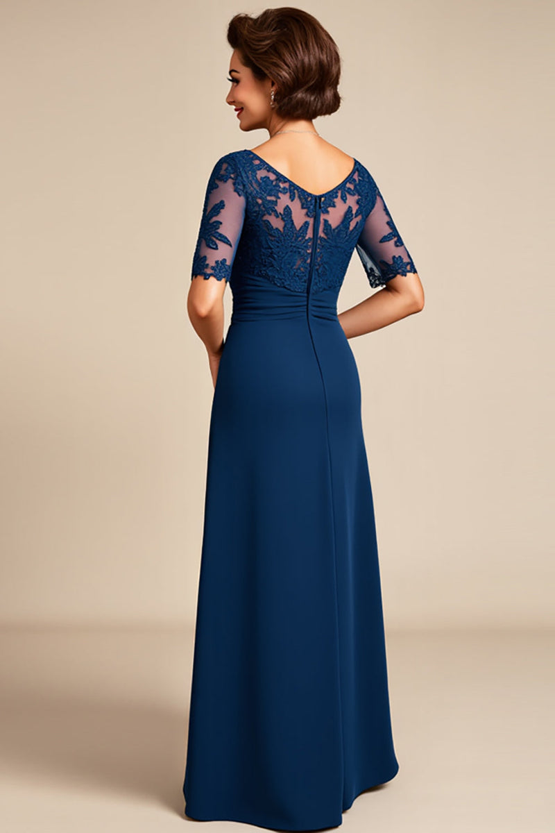 Load image into Gallery viewer, Chiffon Lace Navy Mother of the Bride Dress with Slit