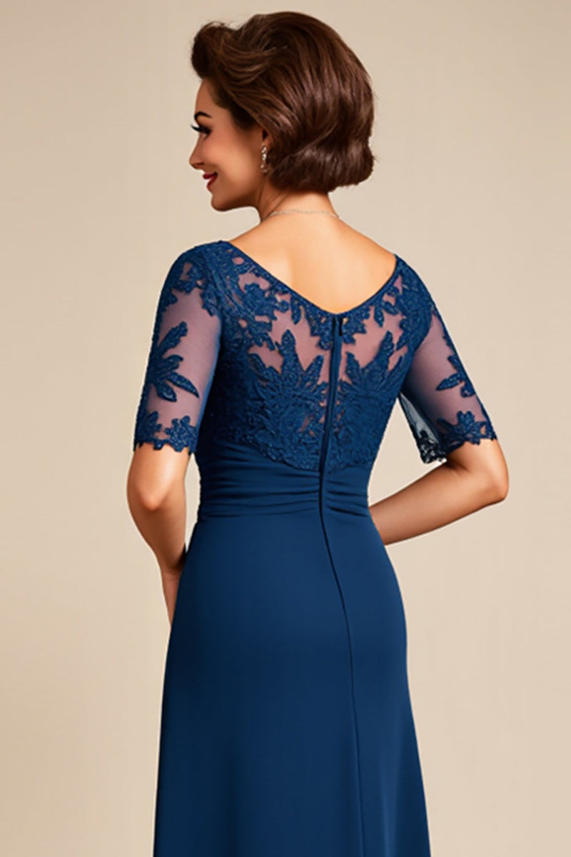 Load image into Gallery viewer, Chiffon Lace Navy Mother of the Bride Dress with Slit