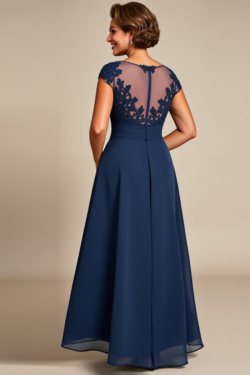 Load image into Gallery viewer, Navy A Line Chiffon Lace Mother of the Bride Dress