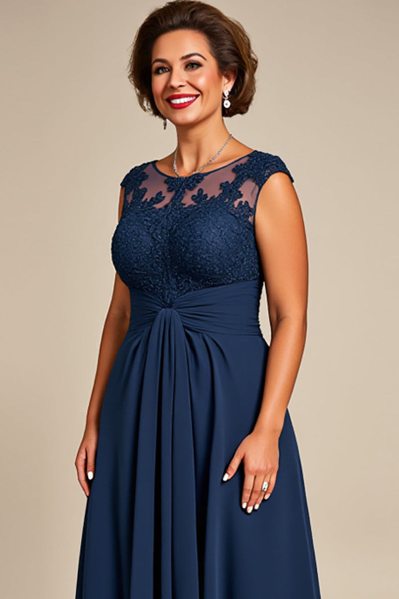 Load image into Gallery viewer, Navy A Line Chiffon Lace Mother of the Bride Dress