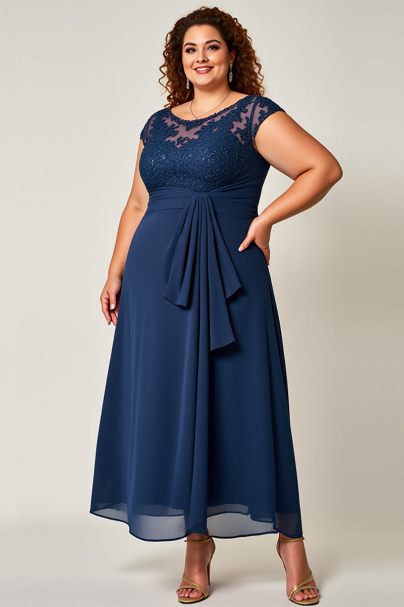 Load image into Gallery viewer, Plus Size Lace Chiffon Navy Mother of the Bride Dress