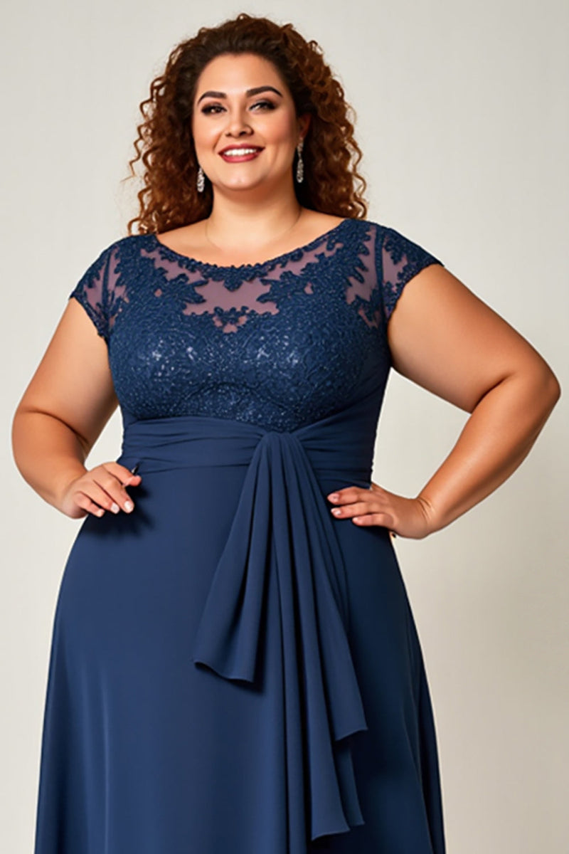 Load image into Gallery viewer, Plus Size Lace Chiffon Navy Mother of the Bride Dress