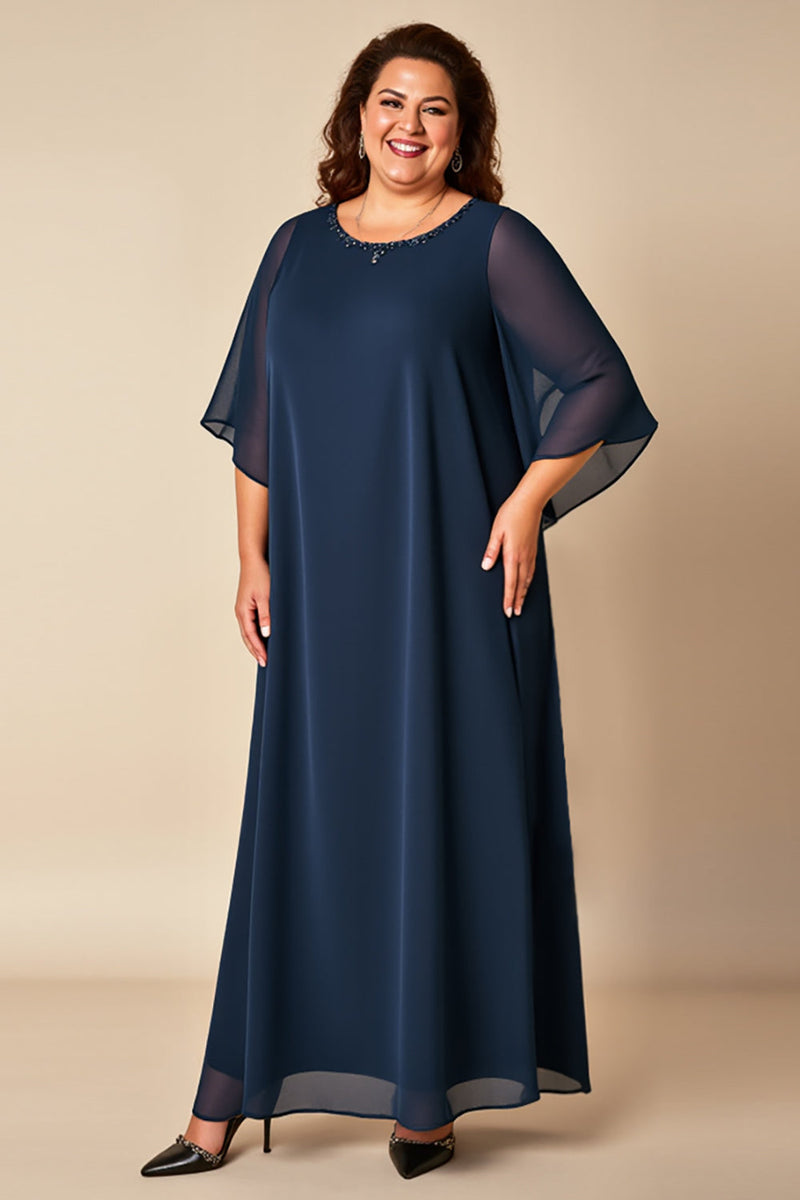 Load image into Gallery viewer, Navy Plus Size Sheath Chiffon Mother of the Bride Dress