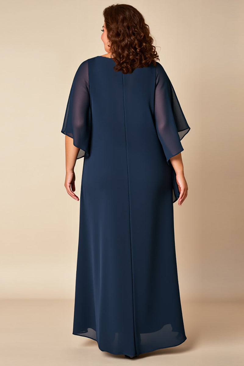 Load image into Gallery viewer, Navy Plus Size Sheath Chiffon Mother of the Bride Dress
