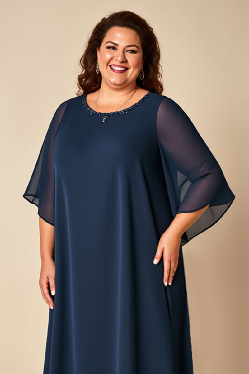 Load image into Gallery viewer, Navy Plus Size Sheath Chiffon Mother of the Bride Dress