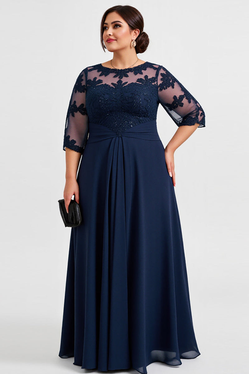 Load image into Gallery viewer, Plus Size Chiffon Lace Navy Mother of the Bride Dress