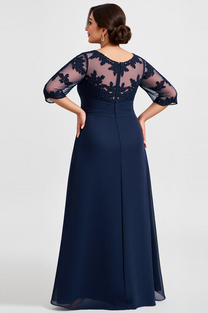 Load image into Gallery viewer, Plus Size Chiffon Lace Navy Mother of the Bride Dress