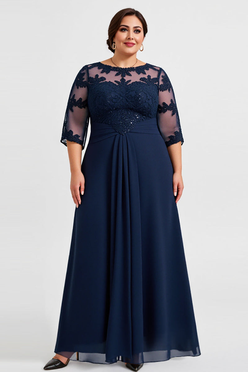 Load image into Gallery viewer, Plus Size Chiffon Lace Navy Mother of the Bride Dress