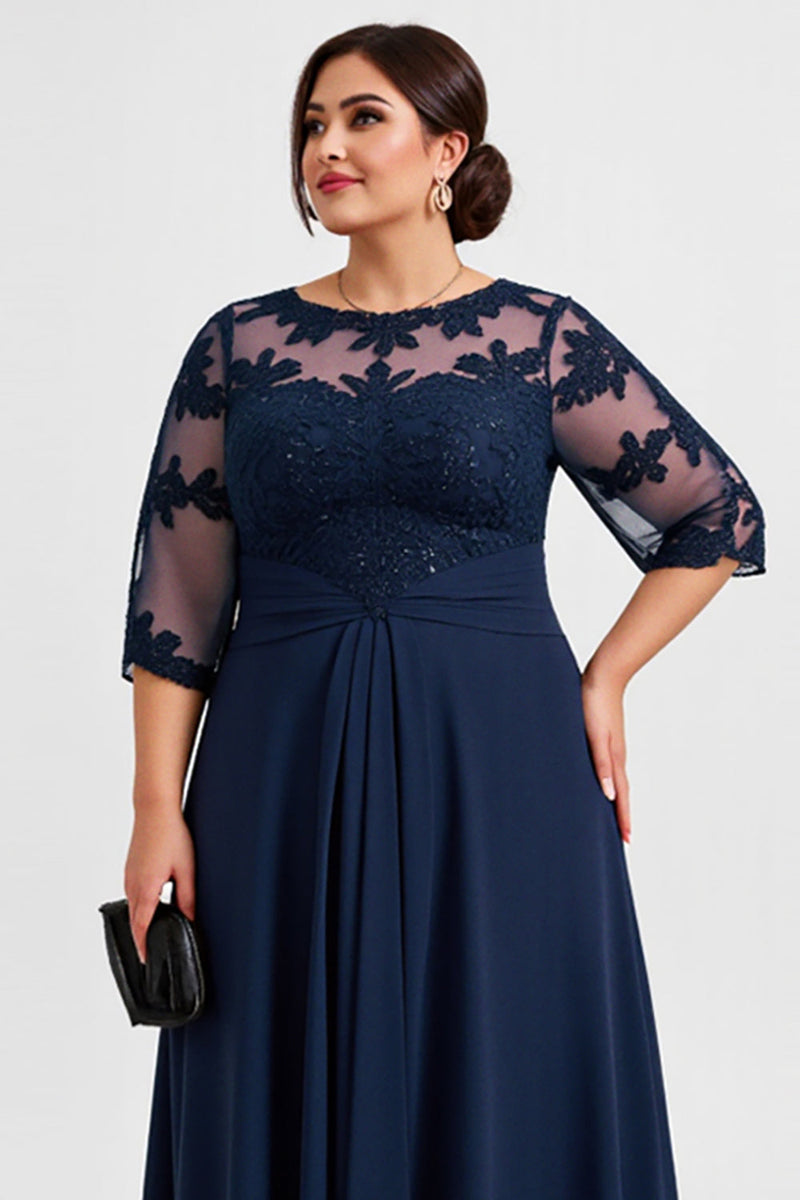 Load image into Gallery viewer, Plus Size Chiffon Lace Navy Mother of the Bride Dress
