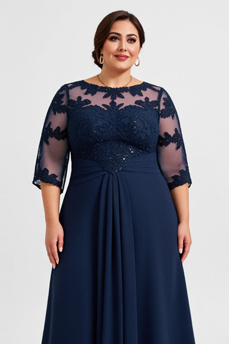 Load image into Gallery viewer, Plus Size Chiffon Lace Navy Mother of the Bride Dress