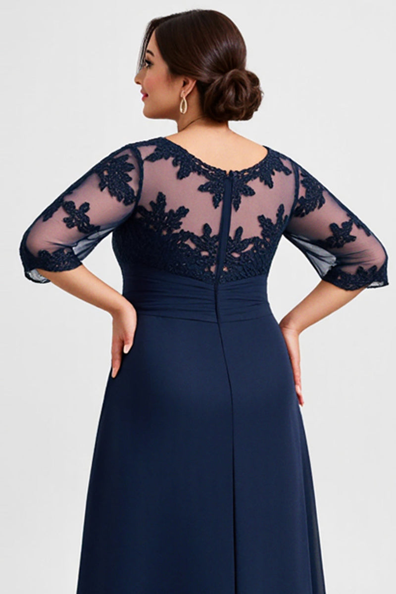 Load image into Gallery viewer, Plus Size Chiffon Lace Navy Mother of the Bride Dress