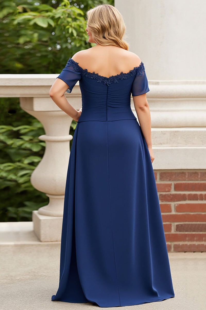 Load image into Gallery viewer, Navy Lace Off the Shoulder Plus Size Mother of the Bride Dress