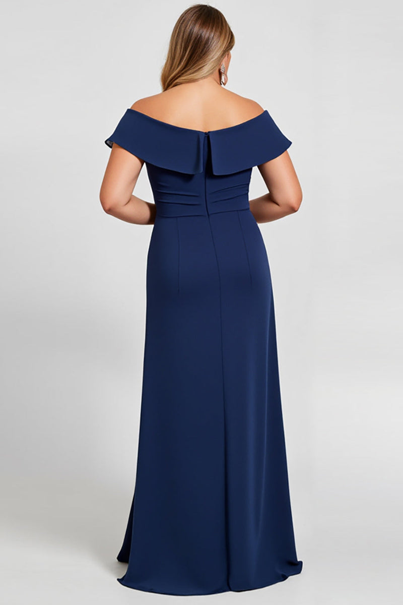 Load image into Gallery viewer, Off the Shoulder Lace Navy Plus Size Mother of the Bride Dress
