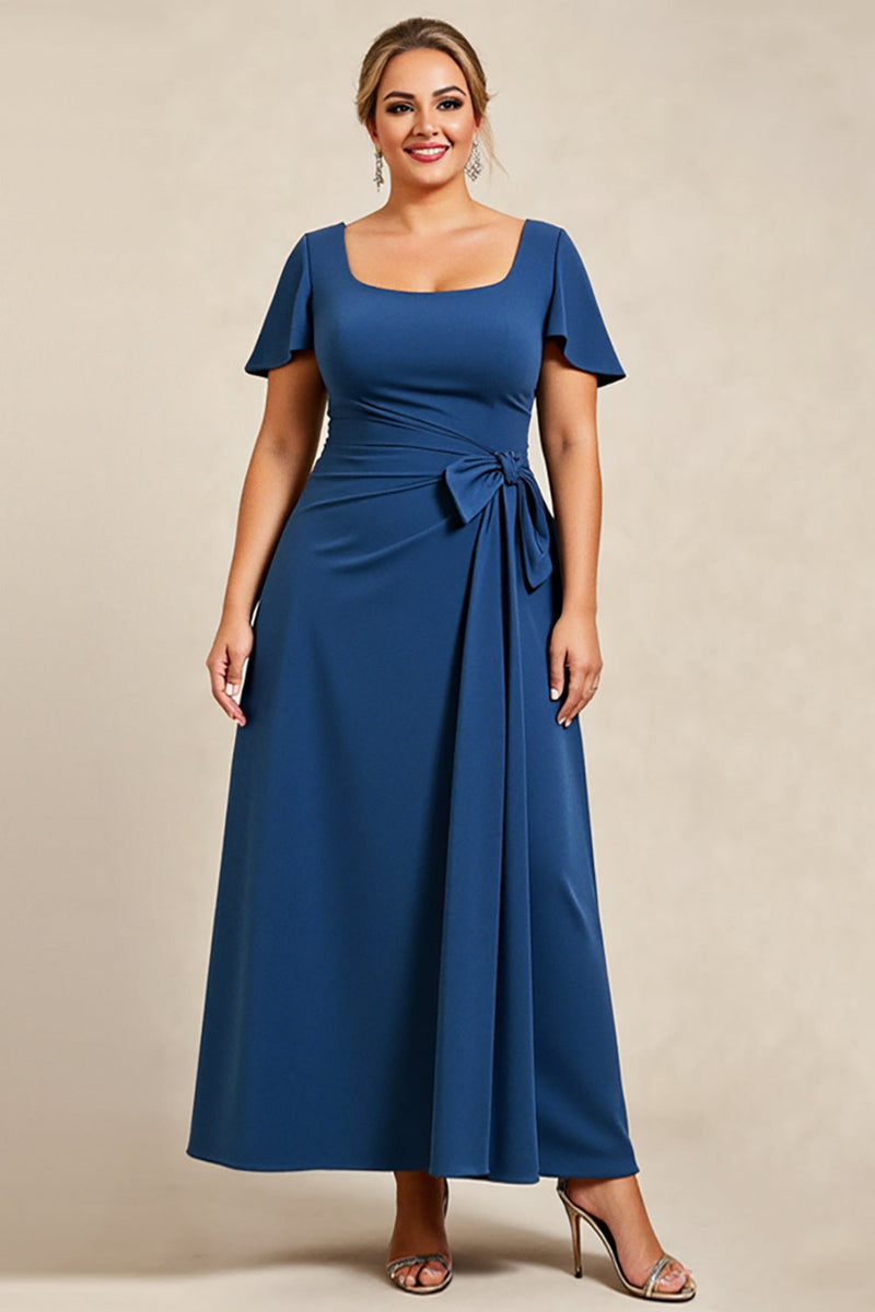 Load image into Gallery viewer, Ink Blue A Line Satin Plus Size Mother of the Bride Dress with Short Sleeves