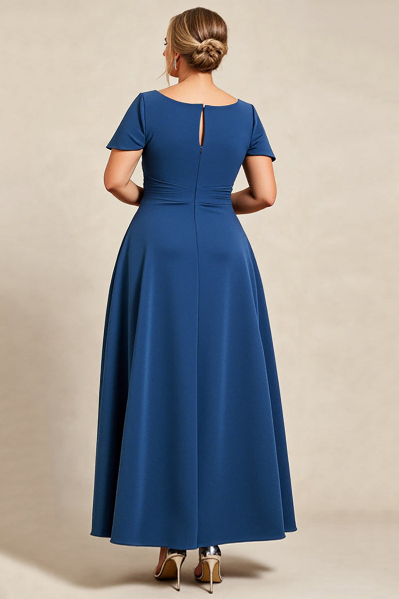 Load image into Gallery viewer, Ink Blue A Line Satin Plus Size Mother of the Bride Dress with Short Sleeves