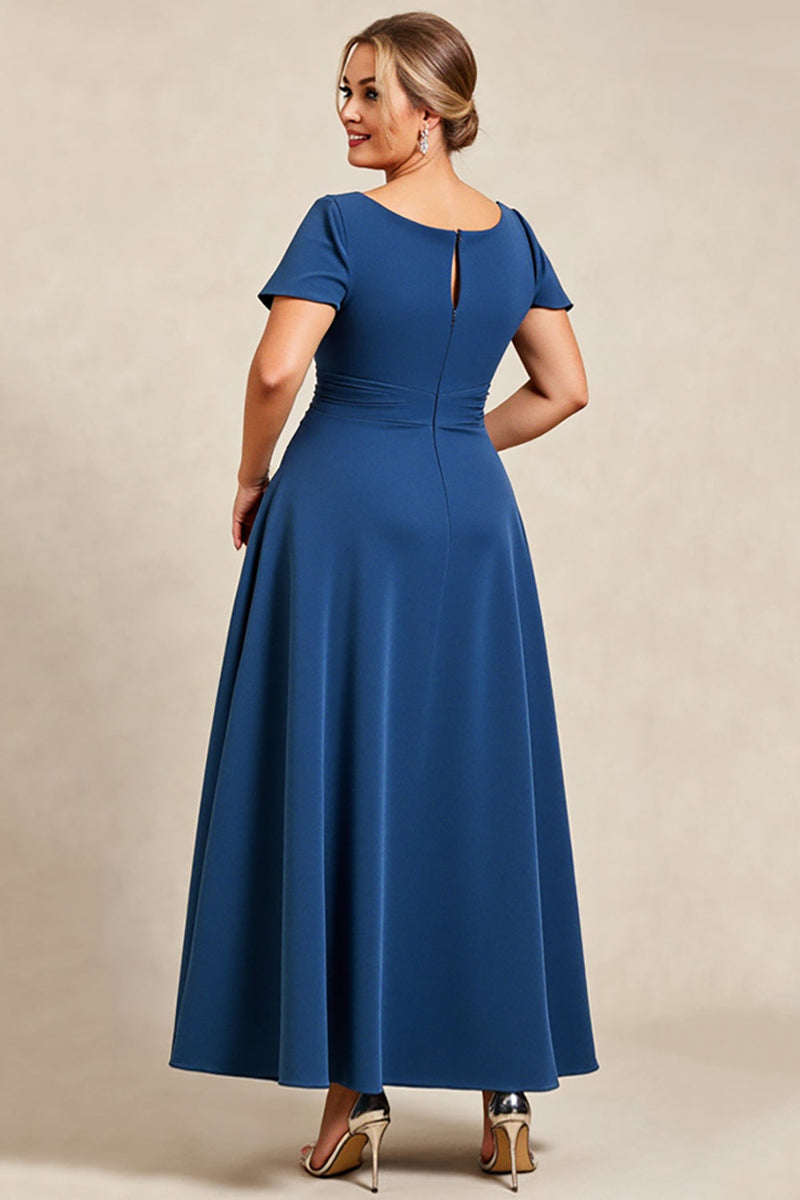 Load image into Gallery viewer, Ink Blue A Line Satin Plus Size Mother of the Bride Dress with Short Sleeves