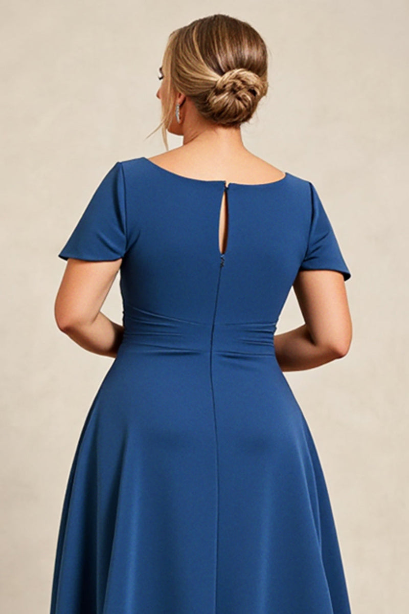 Load image into Gallery viewer, Ink Blue A Line Satin Plus Size Mother of the Bride Dress with Short Sleeves