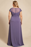 Grey Purple A Line Chiffon Lace Plus Size Mother of the Bride Dress