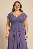 Grey Purple A Line Chiffon Lace Plus Size Mother of the Bride Dress
