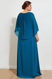 Peacock A Line Lace Chiffon Cape Plus Size Mother of the Bride Dress