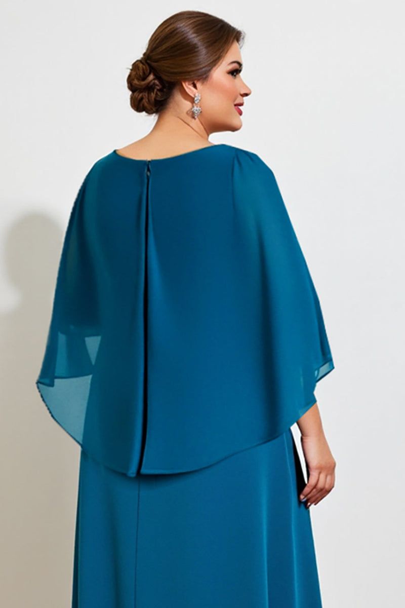 Load image into Gallery viewer, Peacock A Line Lace Chiffon Cape Plus Size Mother of the Bride Dress