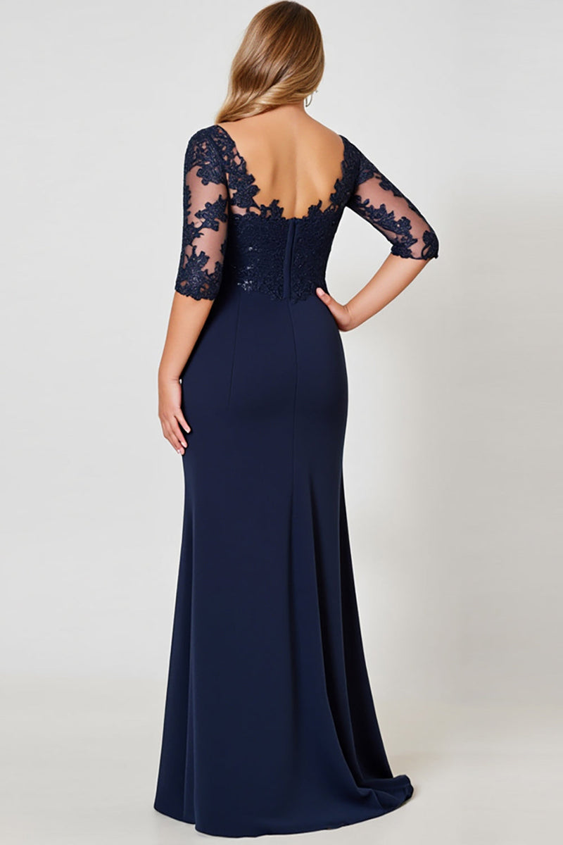 Load image into Gallery viewer, Navy Sheath V-Neck Chiffon Lace Plus Size Mother of the Bride Dress