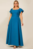 Peacock A Line Satin Ruched Plus Size Mother of the Bride Dress