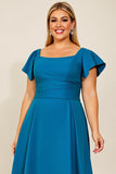 Peacock A Line Satin Ruched Plus Size Mother of the Bride Dress