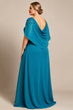 Peacock A Line Chiffon Lace Cape Plus Size Mother of the Bride Dress