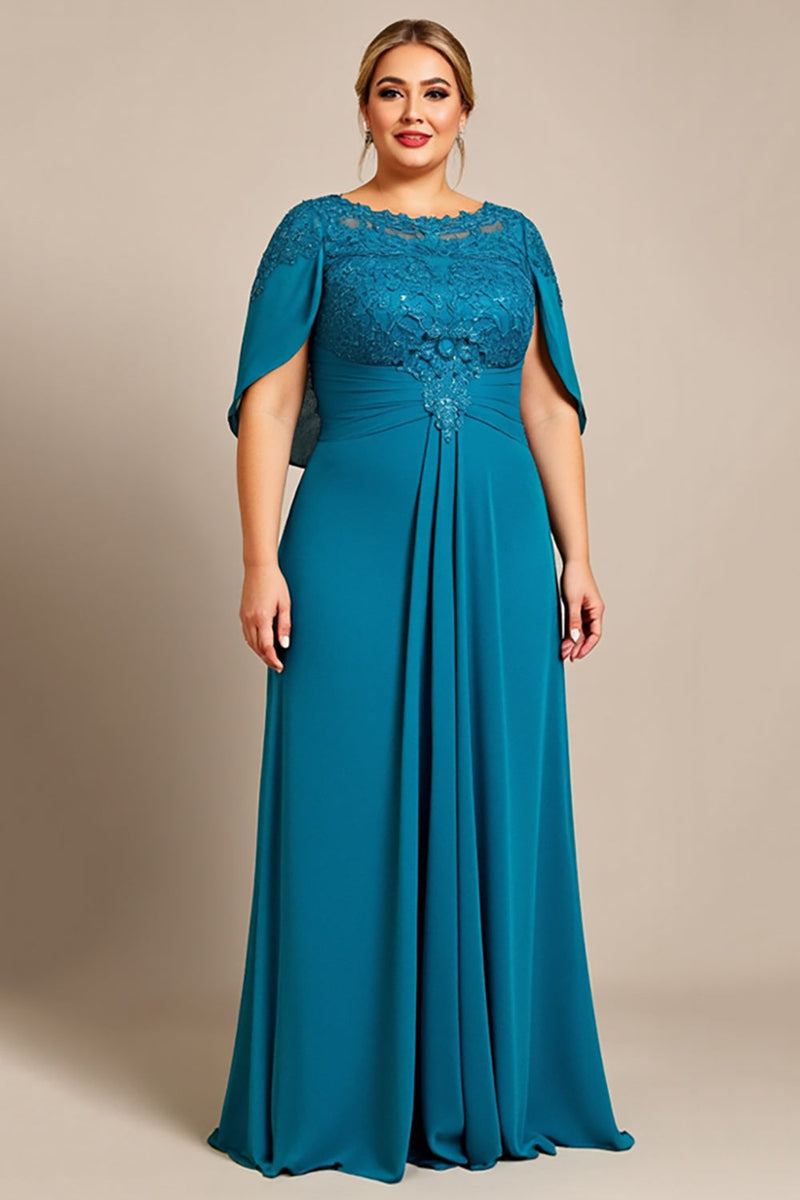 Load image into Gallery viewer, Peacock A Line Chiffon Lace Cape Plus Size Mother of the Bride Dress