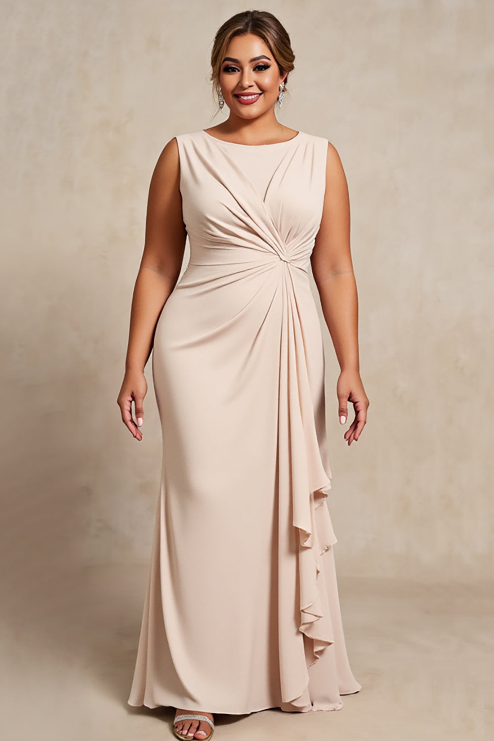 Apricot Sheath Cut Out Ruffles plus Size Mother of the Bride Dress
