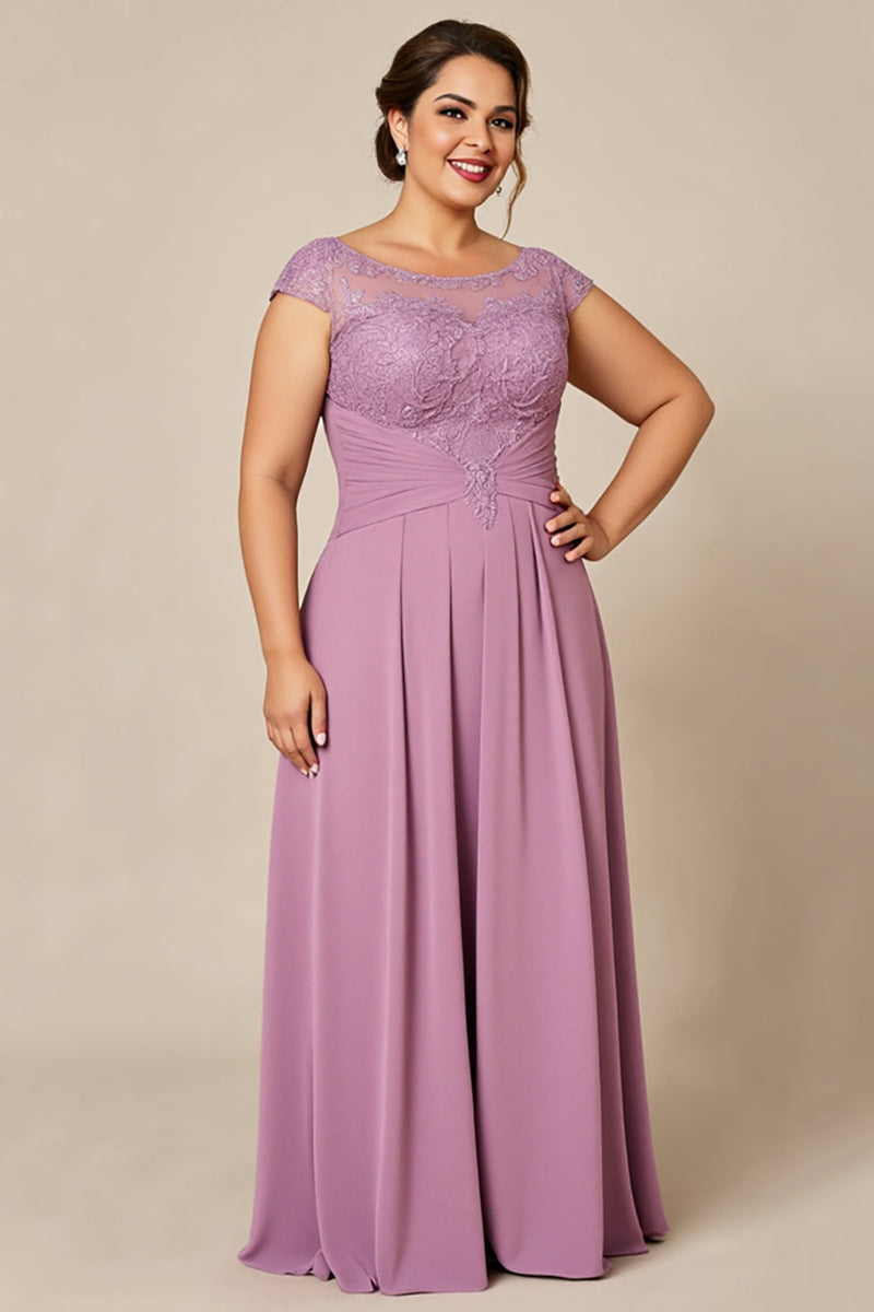 Load image into Gallery viewer, Dusty Rose A Line Chiffon Lace Plus Size Mother of the Bride Dress