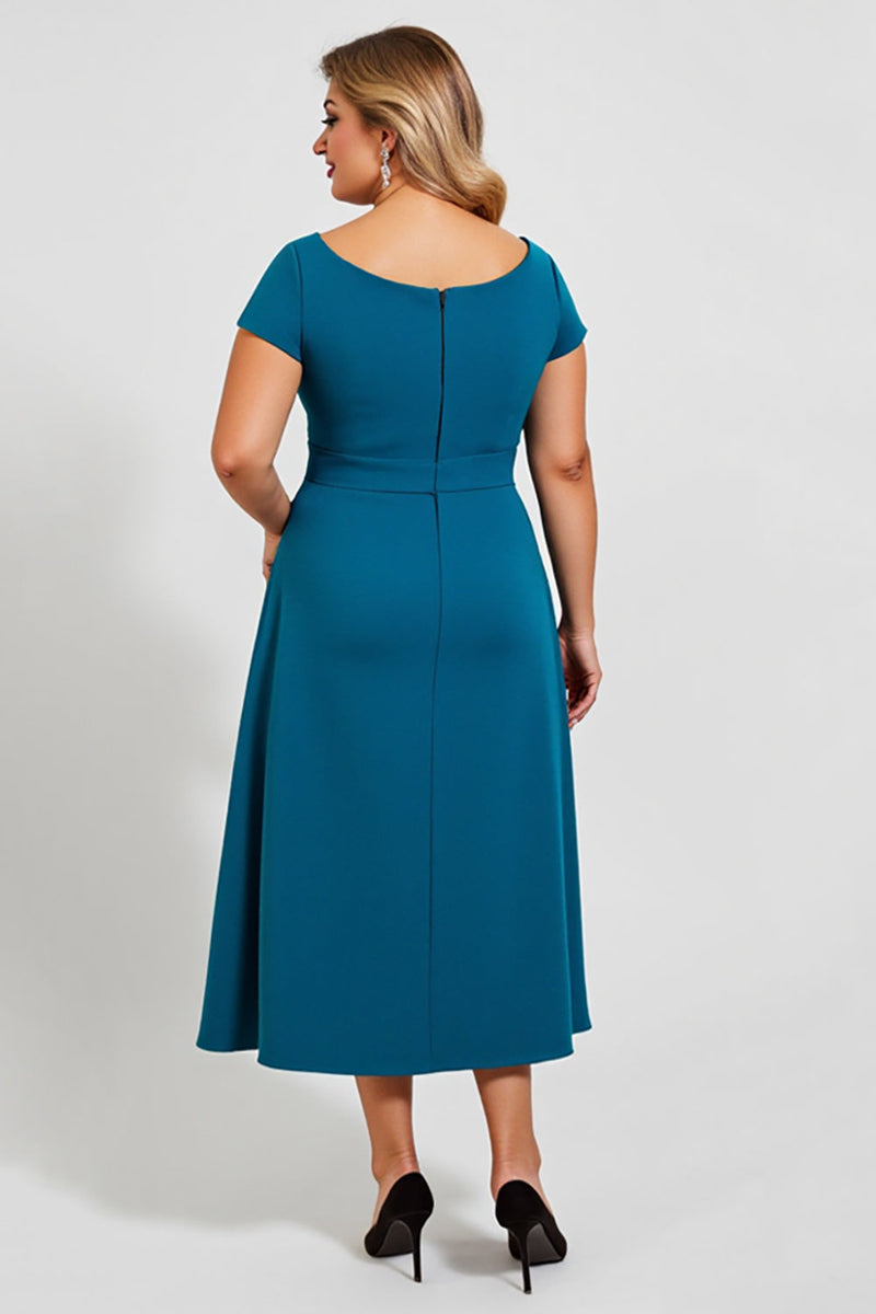 Load image into Gallery viewer, Peacock A Line Chiffon Midi Plus Size Mother of the Bride Dress with Short Sleeves