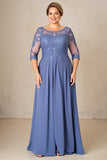 Dusty Blue Lace A Line Chiffon Mother of the Bride Dress