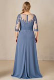 Dusty Blue A Line Chiffon Lace Plus Size Mother of the Bride Dress