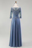 Dusty Blue Lace A Line Chiffon Mother of the Bride Dress