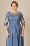 Dusty Blue A Line Chiffon Lace Plus Size Mother of the Bride Dress