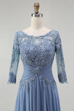 Dusty Blue Lace A Line Chiffon Mother of the Bride Dress