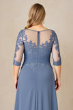 Dusty Blue A Line Chiffon Lace Plus Size Mother of the Bride Dress